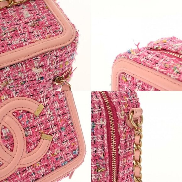 CHANEL Tweed Filigree Vanity Case Quilted Pink Chain Lambskin Bag Tote - Picture 9 of 12